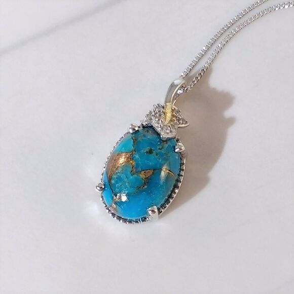 Turquoise Mojave Blue & Zircon Pendant Necklace - Picture 2 of 8